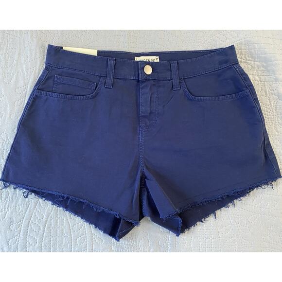 NWT L'AGENCE Sz 24 Navy Ryland High Rise Cut Off Pockets Zip Shorts Raw Hem - Picture 2 of 7